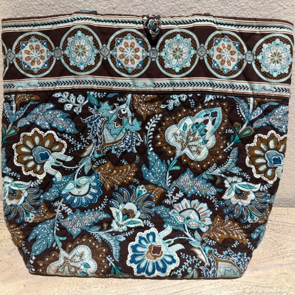 Vera Bradley Java Blue Retired Tote Bag Brown Turquoise - Picture 3 of 14